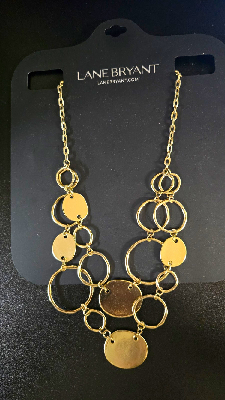 Lane Bryant Gold Tone Statement Round Disc Charm Cable Chain Necklace, Lobster
